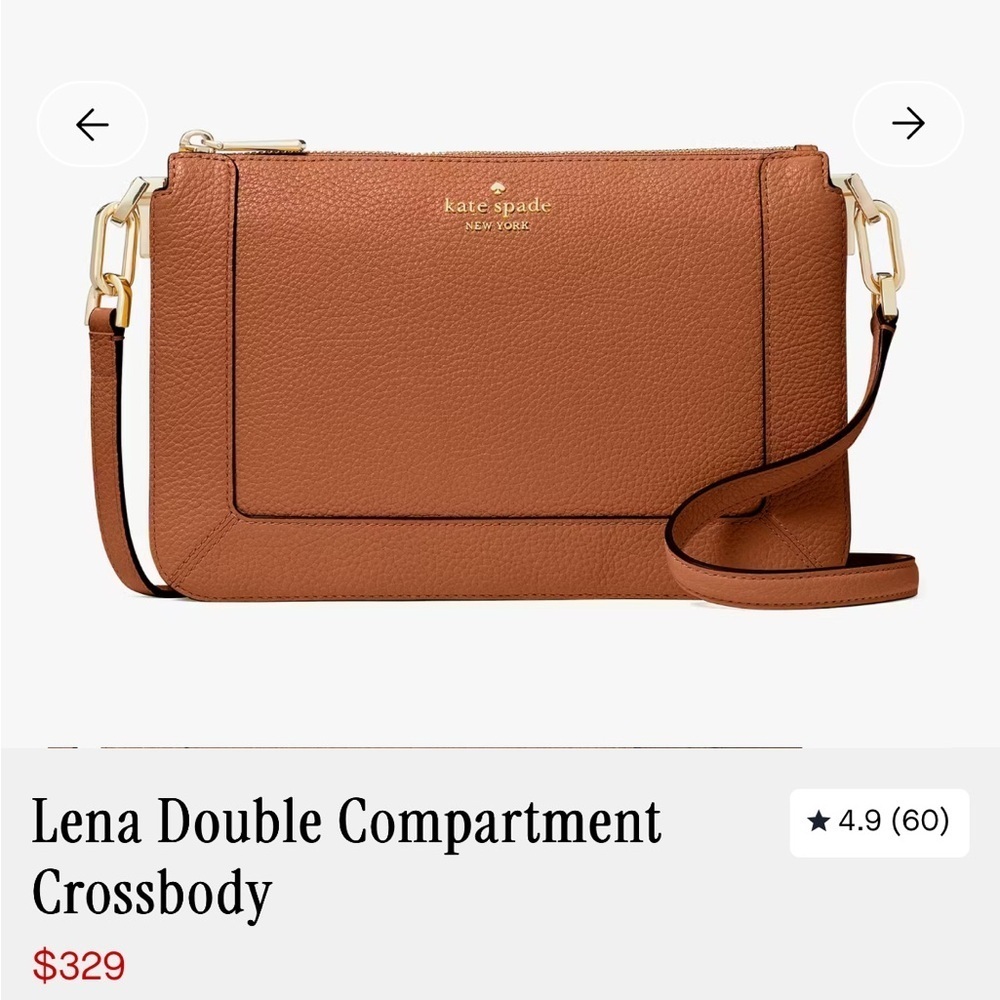New Kate Spade Lena Double Compartment Leather Crossbody Bag in Warm Ginger